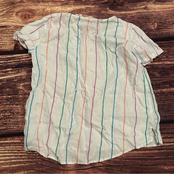 Women’s Christian Sirano Linen Strip Short Sleeve Too Size S - Picture 4 of 5
